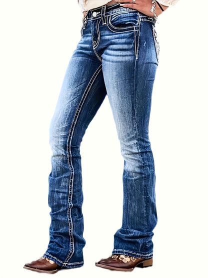 Women's High-Waist Skinny Jeans - Dark Blue Distressed detail view