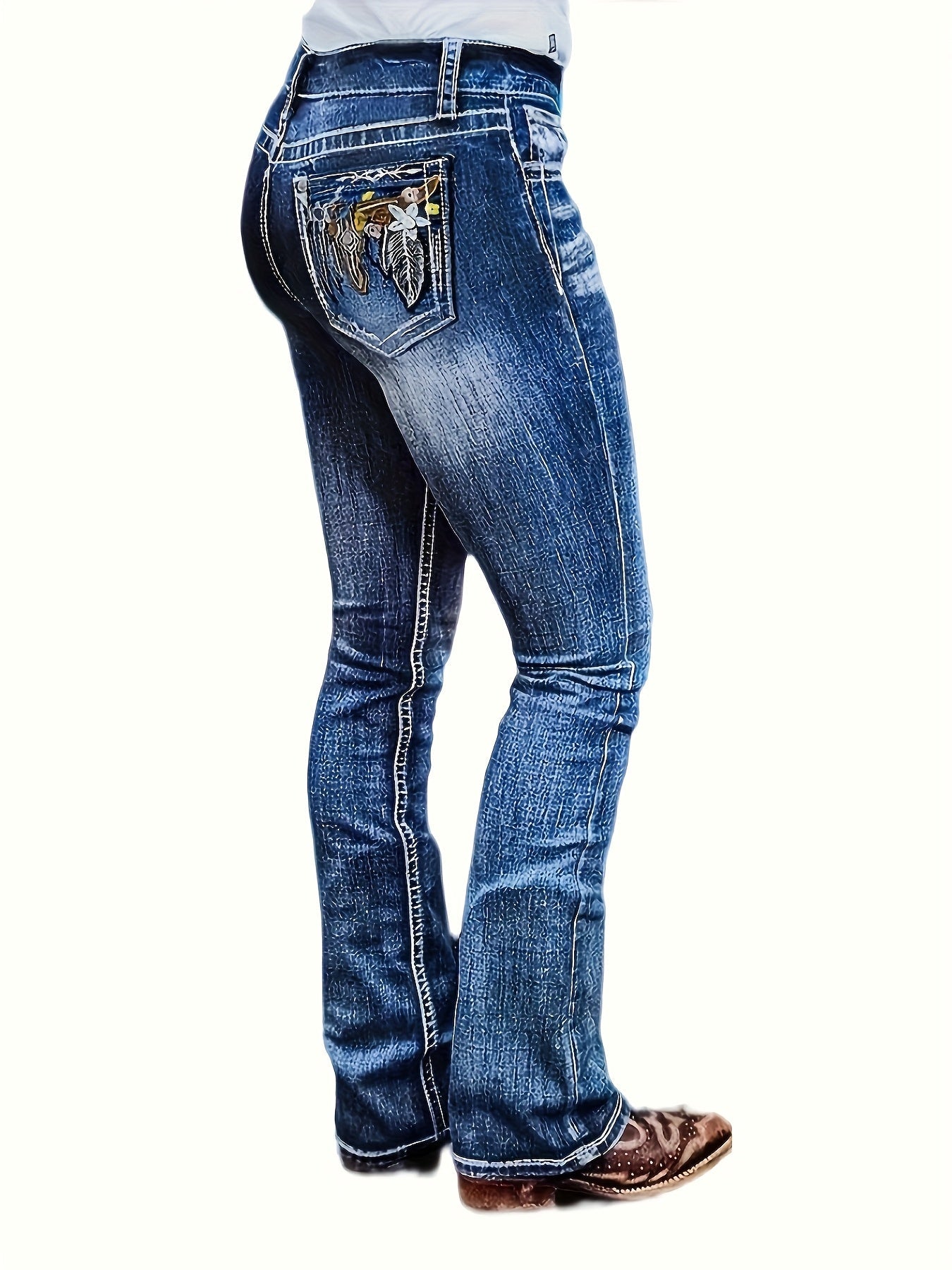Women's High-Waist Skinny Jeans - Dark Blue Distressed detail view