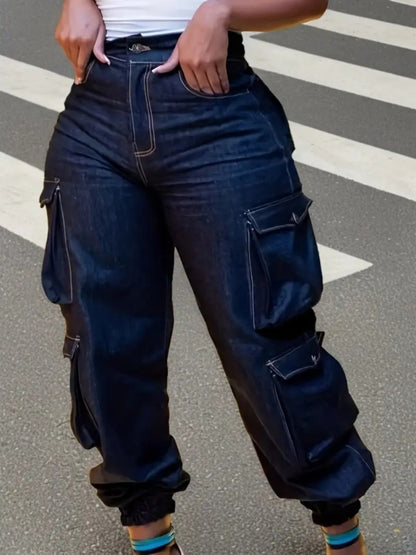 Women's High-Waist Skinny Jeans - Dark Blue Pocket Detail – Blue option – main product image