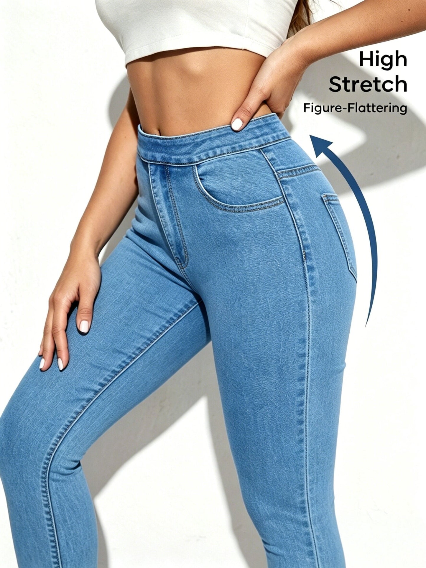 Women's High-Waist Skinny Jeans - Dark Blue Vintage Wash Pocket Detail detail view