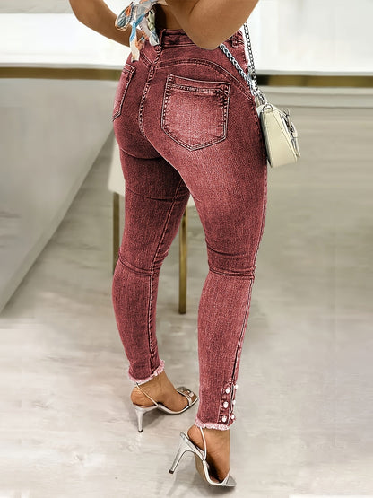 Women's High-Waist Skinny Jeans - Khaki Distressed detail view