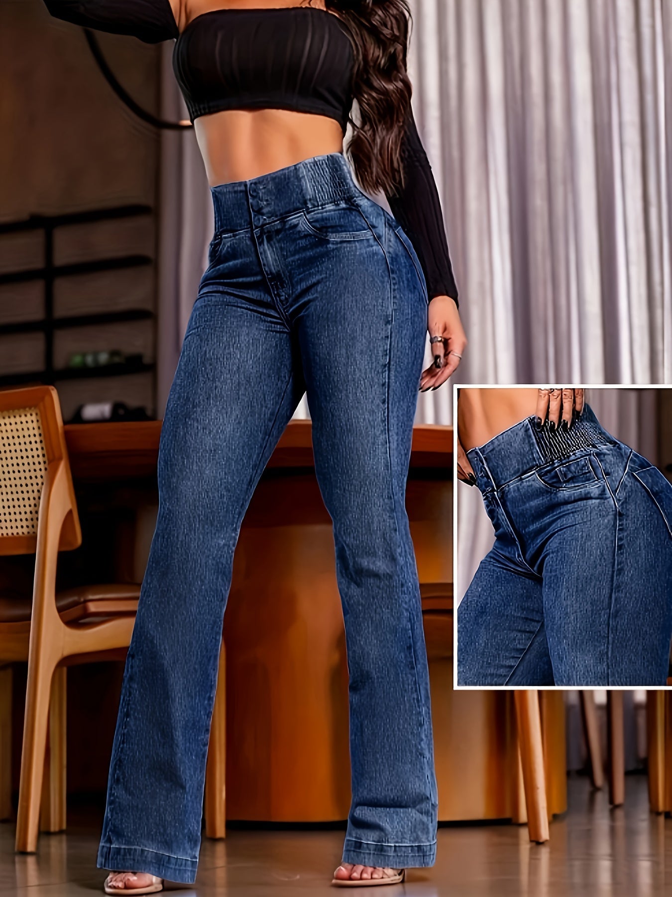 Women's High-Waist Skinny Jeans - Light Blue Button Detail detail view