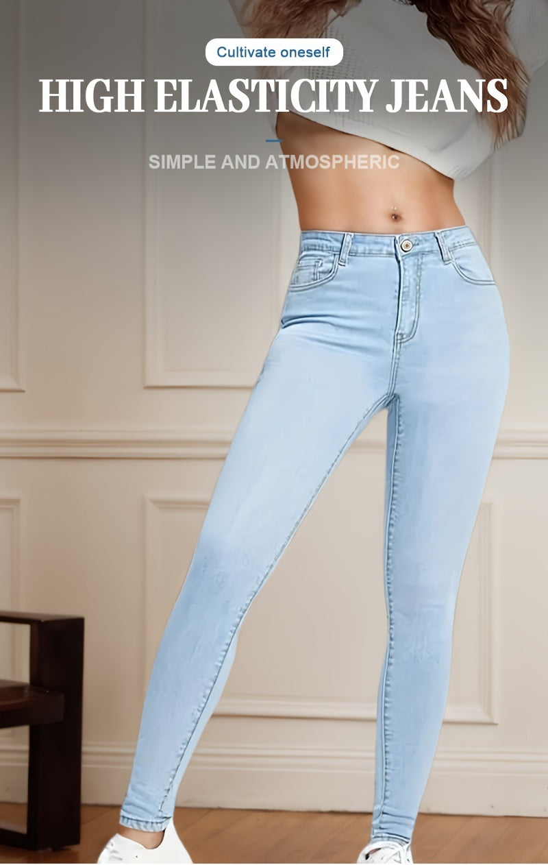 Women's High-Waist Skinny Jeans - Light Blue Light Wash Pocket Detail detail view