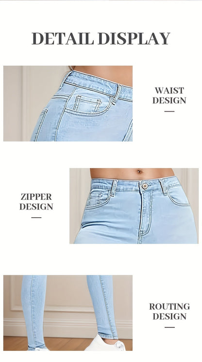 Women's High-Waist Skinny Jeans - Light Blue Light Wash Pocket Detail detail view