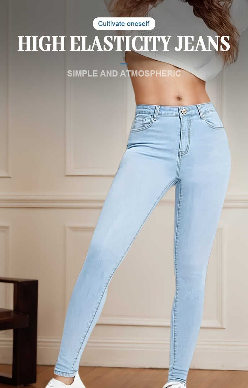 Women's High-Waist Skinny Jeans - Light Blue Pocket Detail Stretch detail view