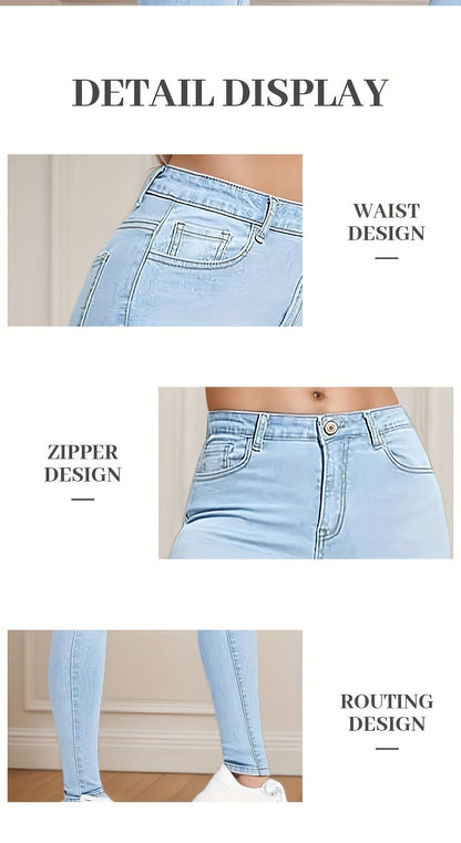 Women's High-Waist Skinny Jeans - Light Blue Pocket Detail Stretch detail view