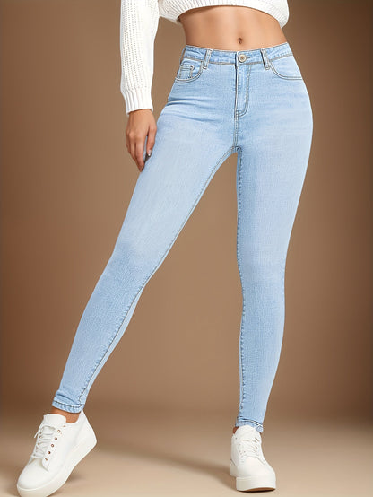 Women's High-Waist Skinny Jeans - Light Blue Pocket Detail Stretch detail view