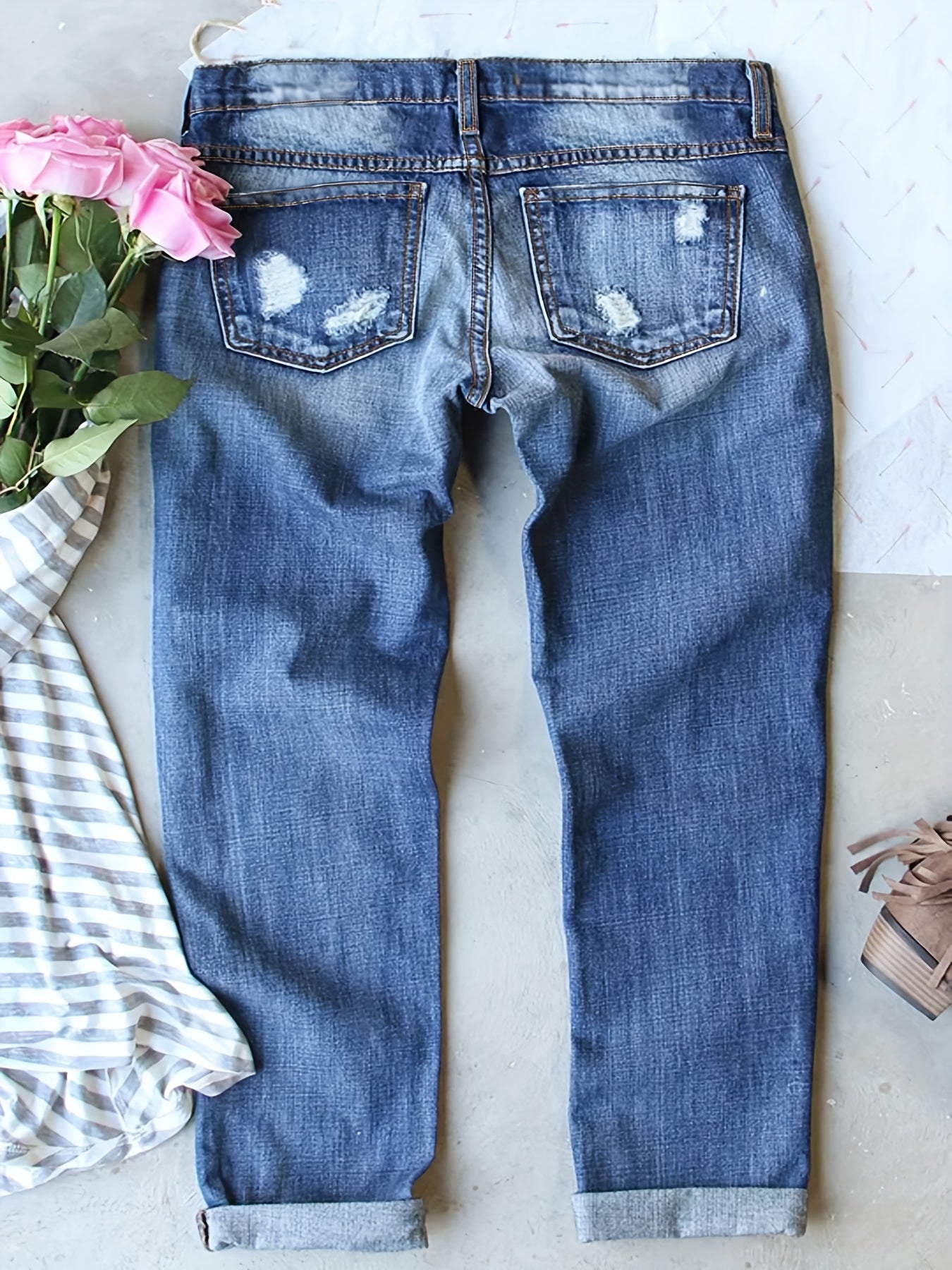 Women's High-Waist Skinny Jeans - Medium Blue Distressed – view 2