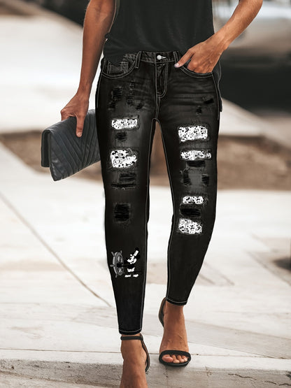 Women's High-Waist Skinny Jeans - Medium Blue Distressed – view 4