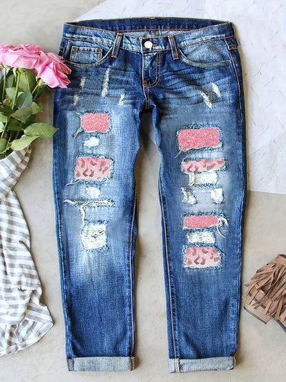 Women's High-Waist Skinny Jeans - Medium Blue Distressed – view 5