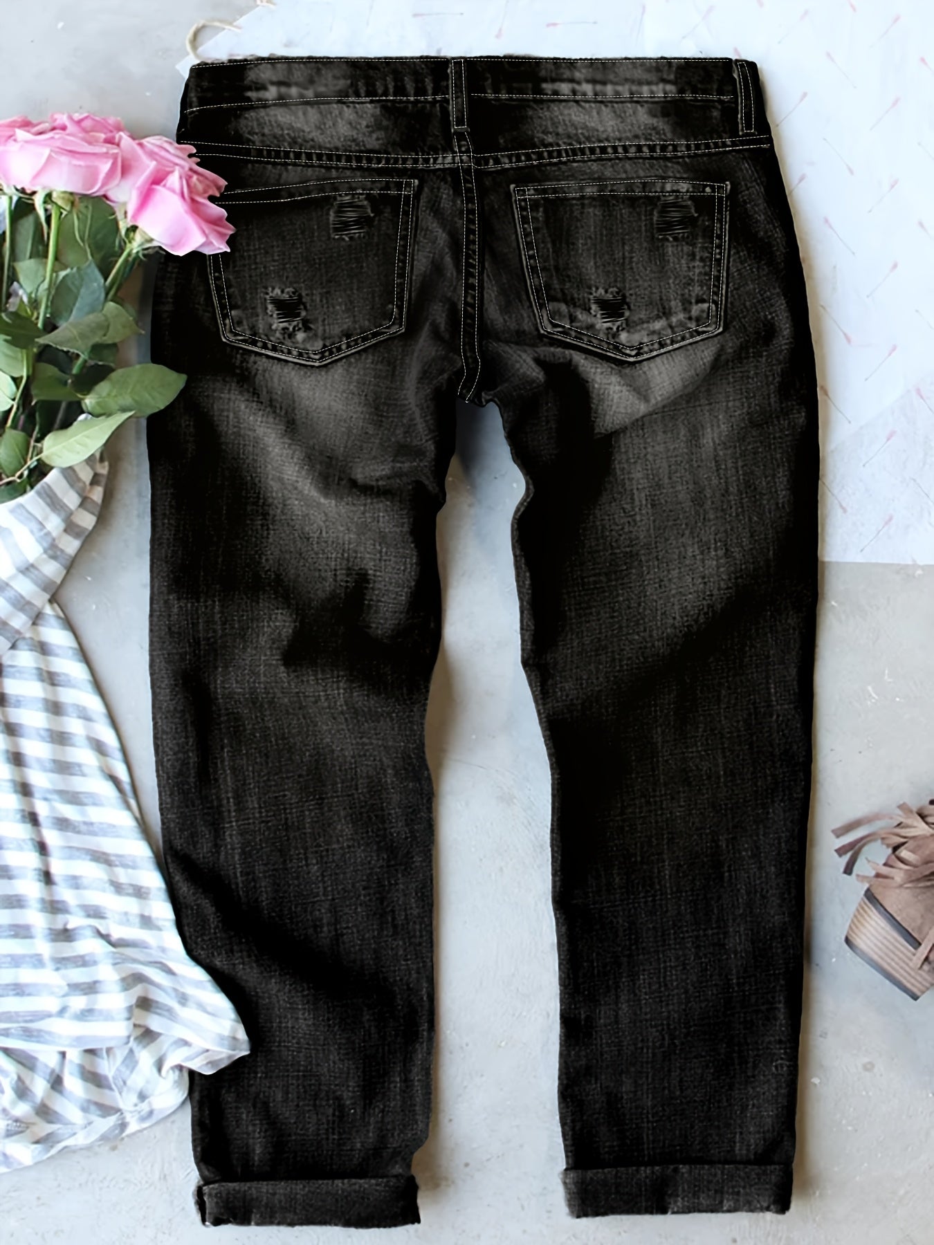 Women's High-Waist Skinny Jeans - Medium Blue Distressed – view 8
