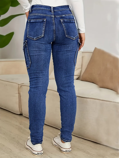 Women's High-Waist Skinny Jeans - Medium Blue Pocket Detail Stretch – view 6
