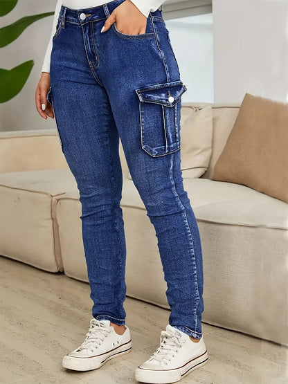 Women's High-Waist Skinny Jeans - Medium Blue Pocket Detail Stretch – view 9