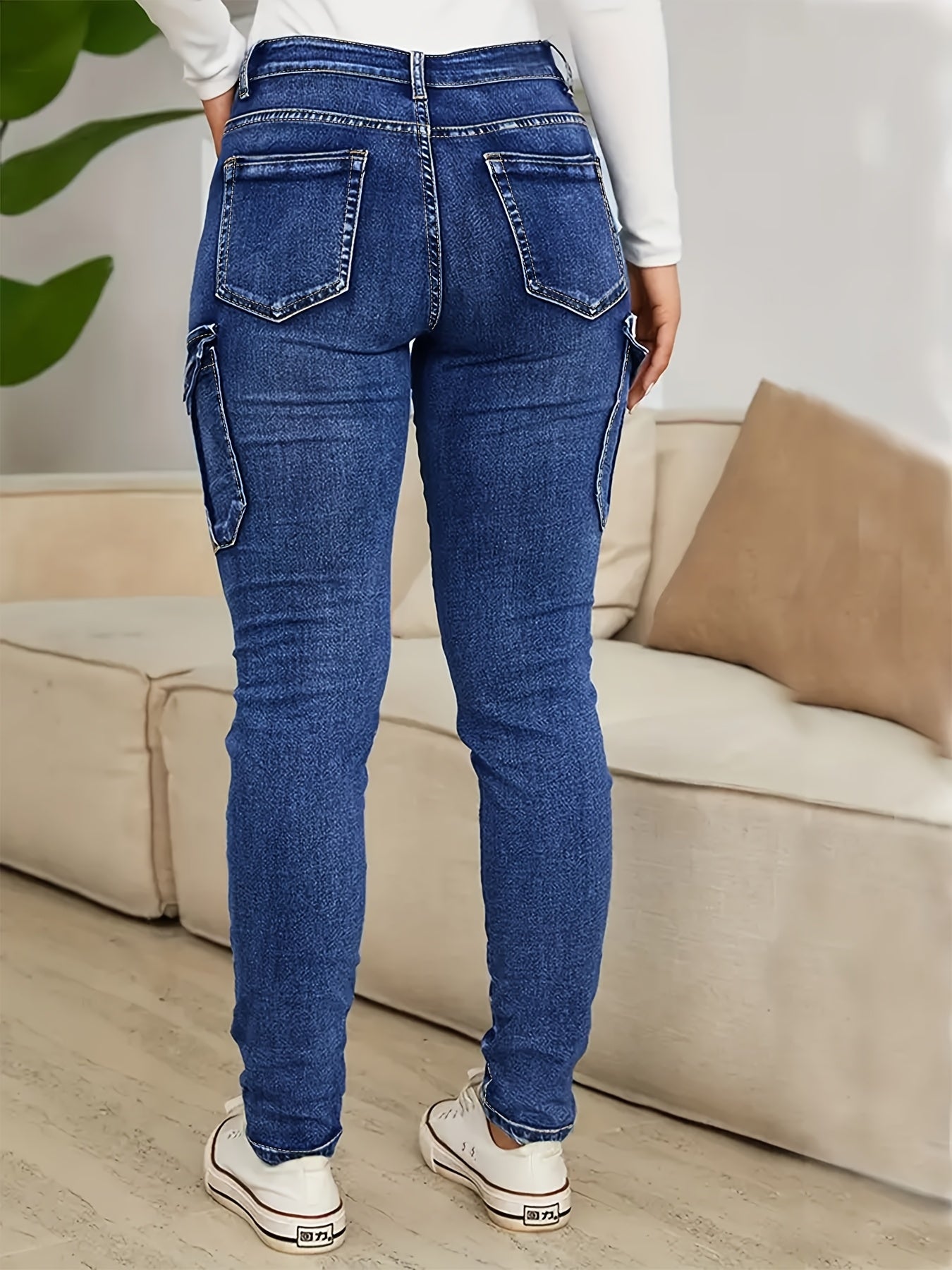 Women's High-Waist Skinny Jeans - Medium Blue Pocket Detail Stretch – view 11
