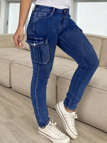 Women's High-Waist Skinny Jeans - Medium Blue Pocket Detail Stretch – view 12