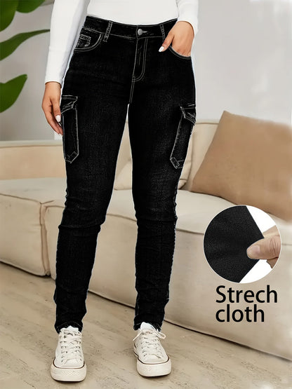 Women's High-Waist Skinny Jeans - Medium Blue Pocket Detail Stretch – view 13