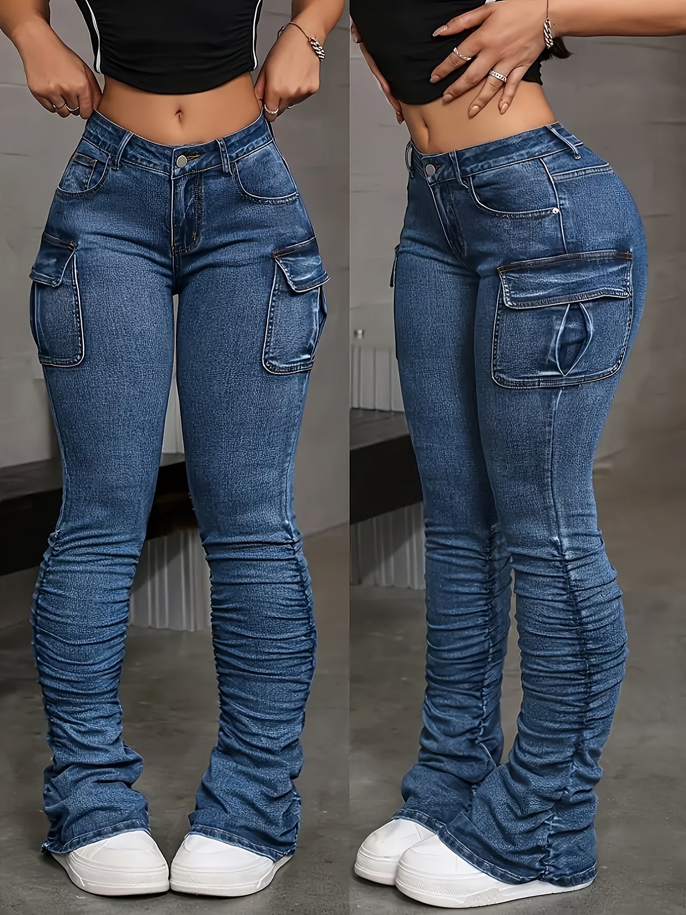 Women's High-Waist Skinny Jeans - Medium Blue Stretch detail view