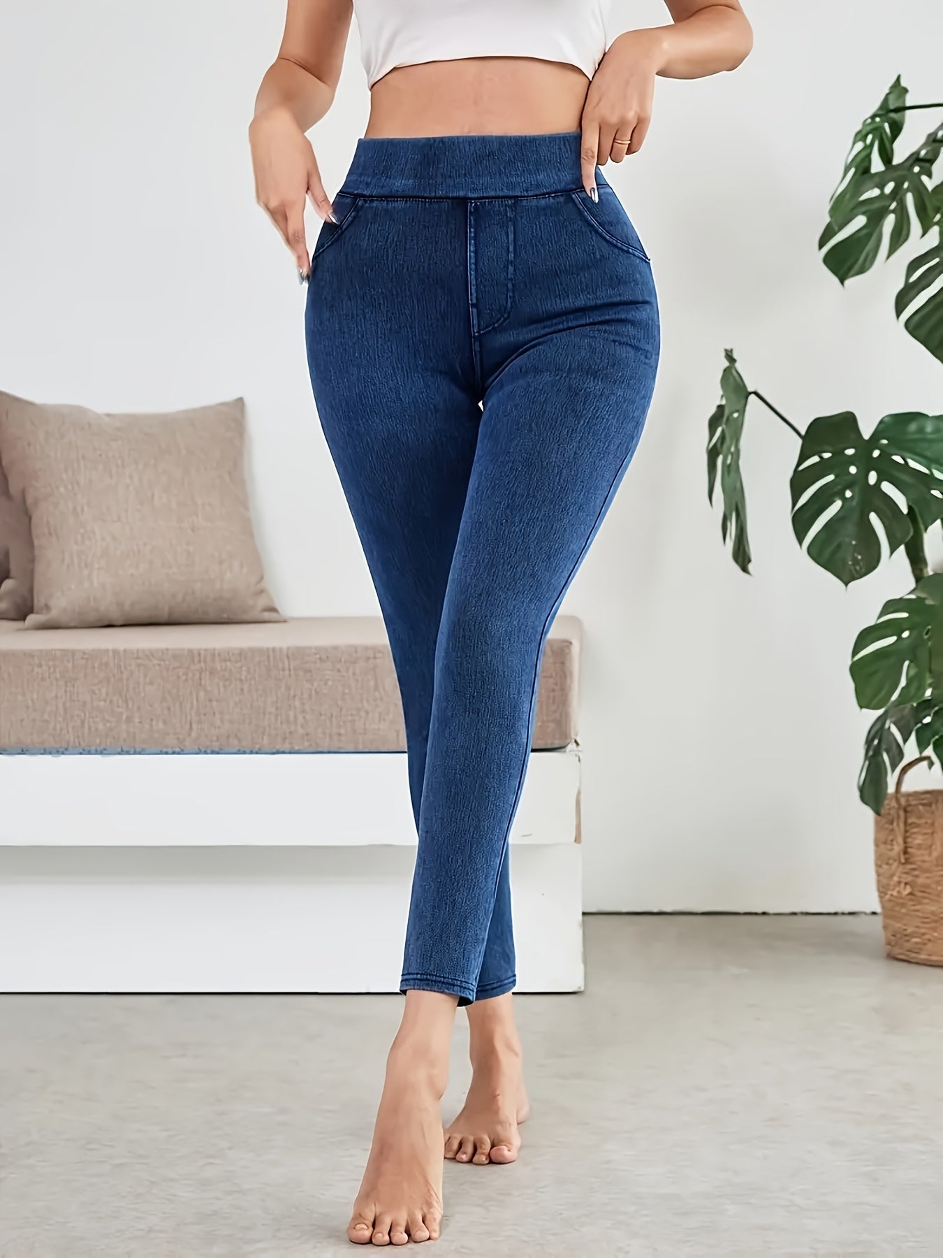 Women's High-Waist Skinny Jeans - Navy Color – view 7
