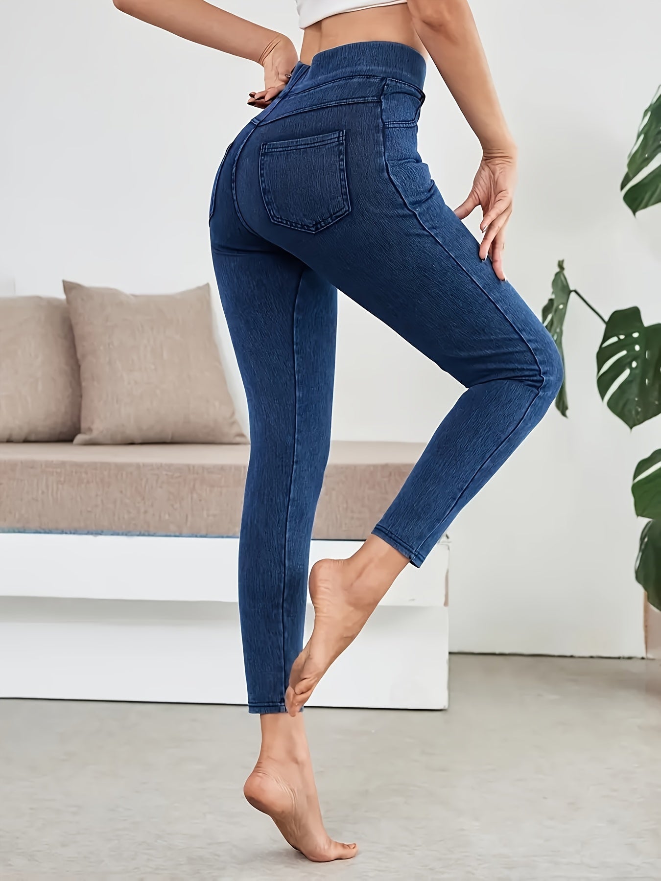 Women's High-Waist Skinny Jeans - Navy Color – view 8