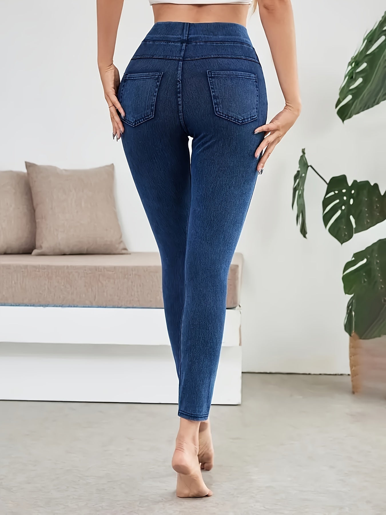 Women's High-Waist Skinny Jeans - Navy Color – view 9
