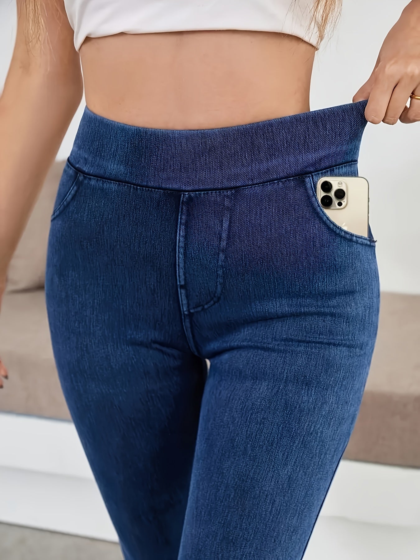 Women's High-Waist Skinny Jeans - Navy Color – Navy option – view 4