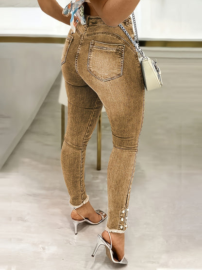 Women's High-Waist Skinny Jeans - Powder Blue Distressed detail view