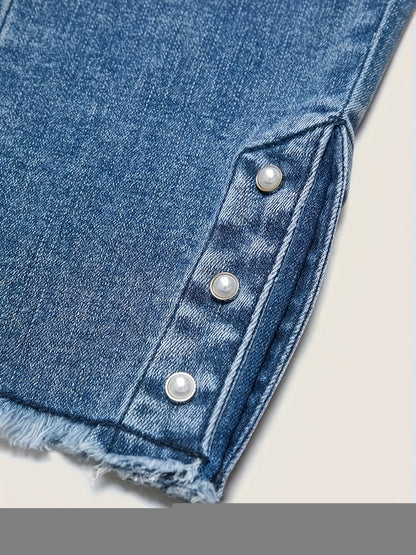 Women's High-Waist Skinny Jeans - Powder Blue Distressed detail view