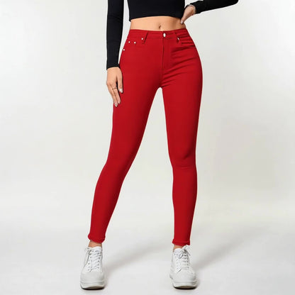 Women's High-Waist Skinny Jeans - Red Stretch detail view
