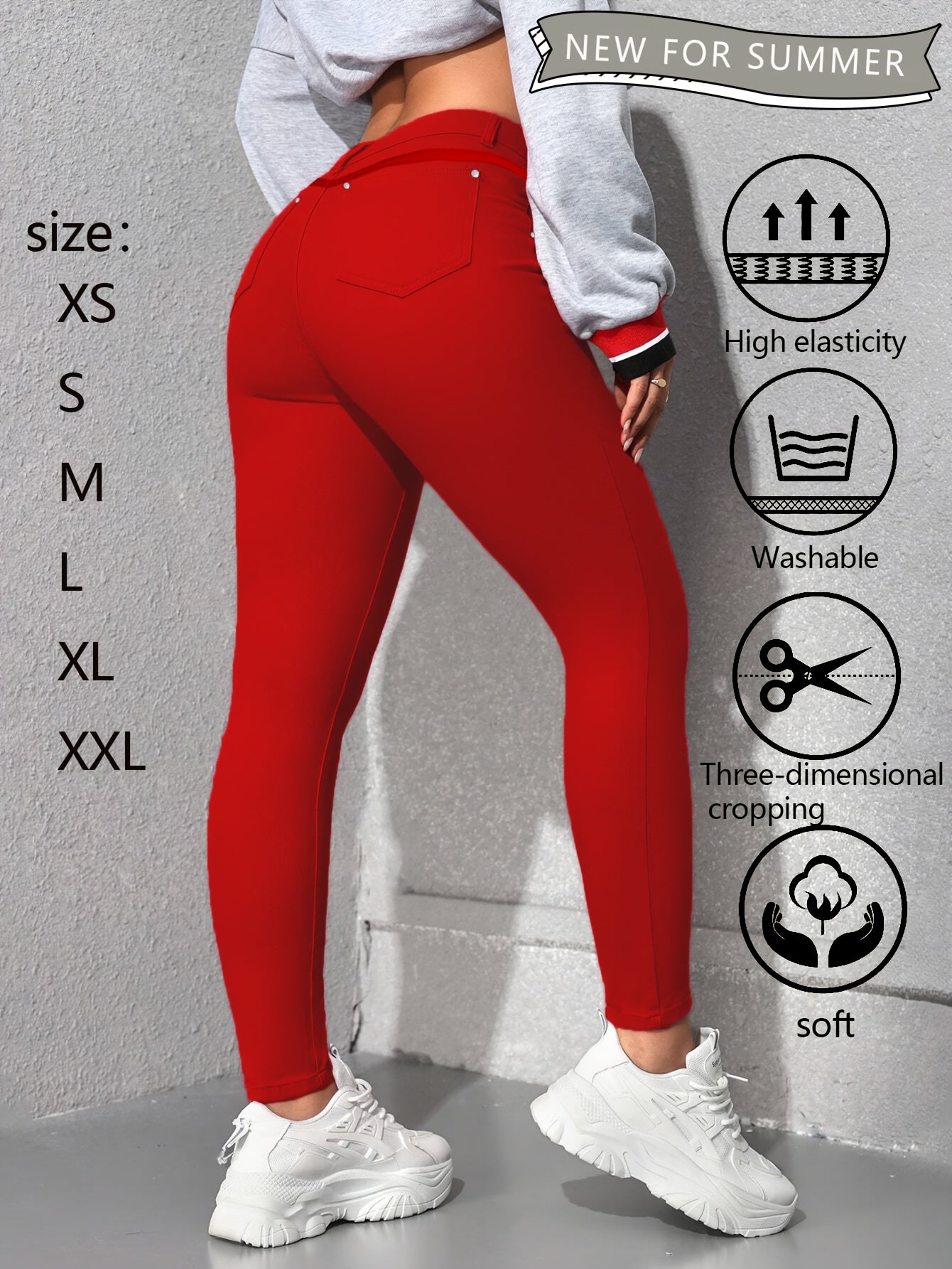 Women's High-Waist Skinny Jeans - Red Stretch detail view