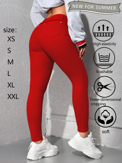 Women's High-Waist Skinny Jeans - Red Stretch detail view