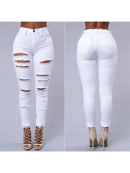 Women's High-Waist Skinny Jeans - White Distressed Stretch – White option – view 2