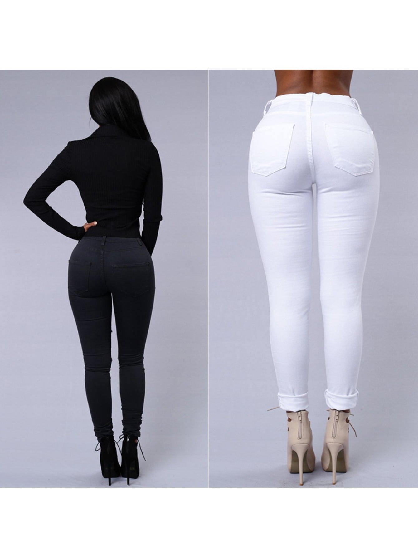 Women's High-Waist Skinny Jeans - White Distressed Stretch detail view