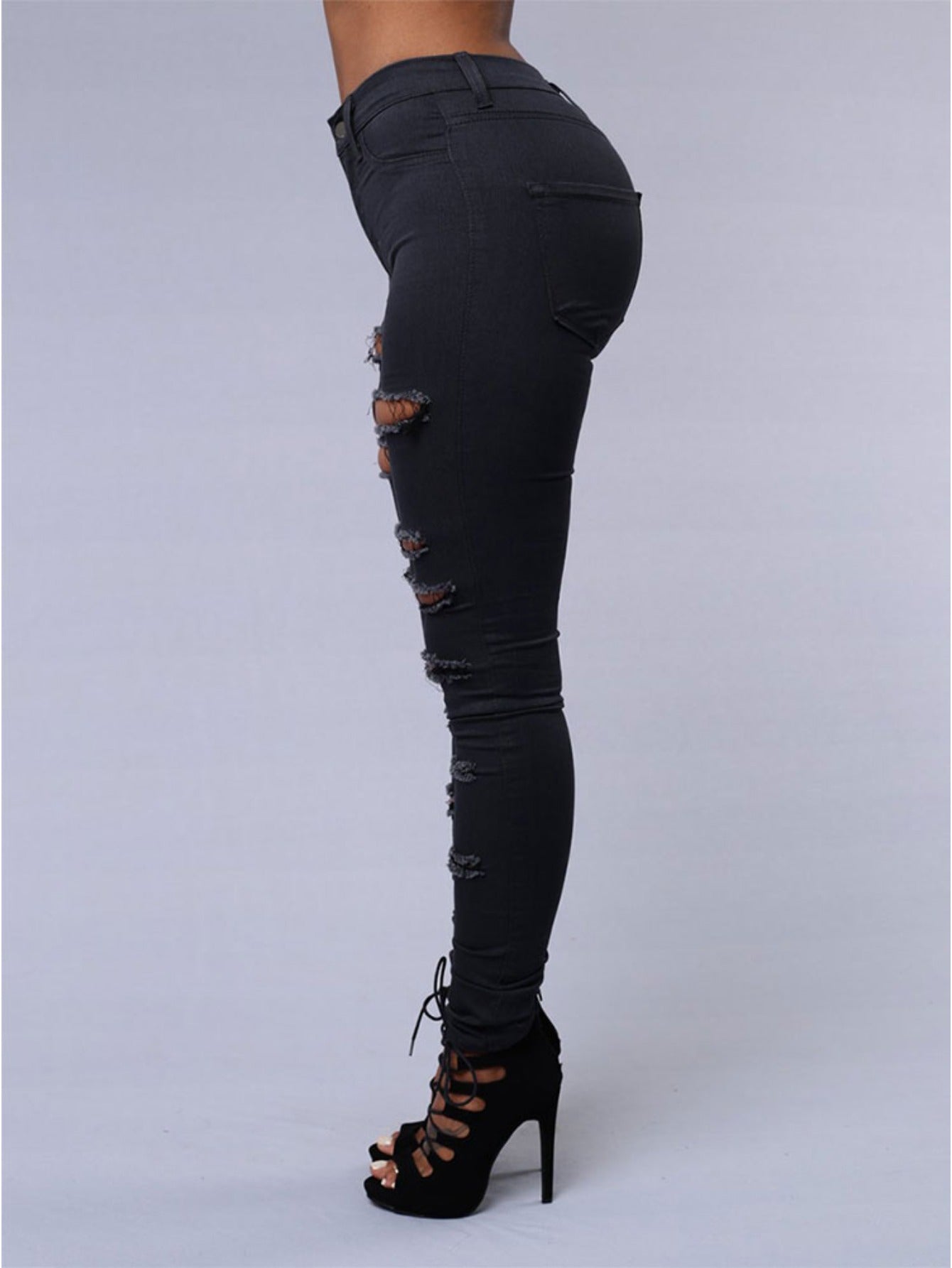 Women's High-Waist Skinny Jeans - White Distressed Stretch detail view