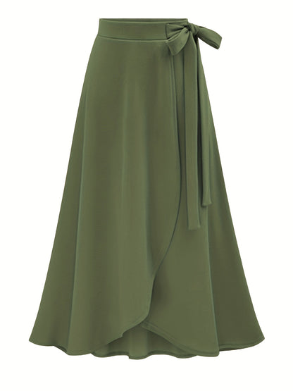 Women's High-Waist Split Midi Skirt - 2-in-1 Lined Design – Green option – view 3