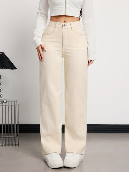 Women's High-Waist Straight Leg Jeans - Apricot detail view