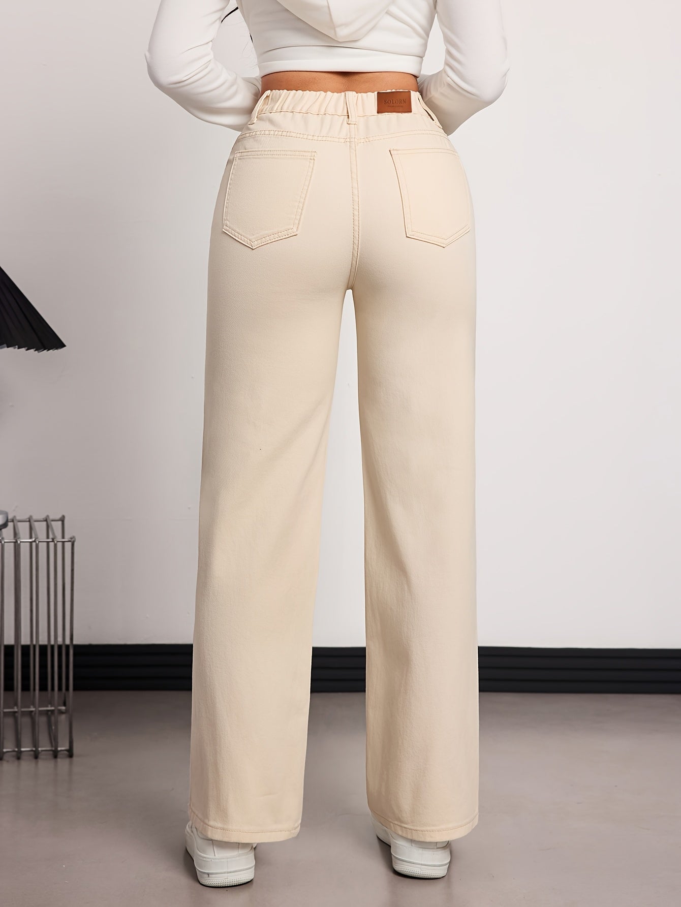 Women's High-Waist Straight Leg Jeans - Apricot detail view