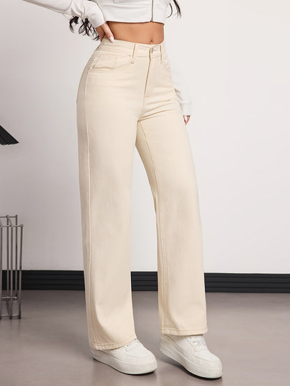 Women's High-Waist Straight Leg Jeans - Apricot detail view