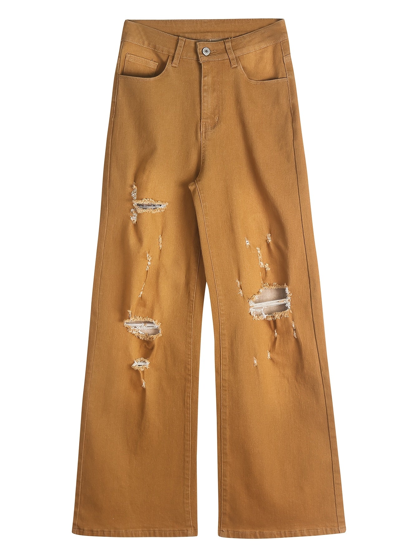 Women's High-Waist Straight Leg Jeans - Blue Distressed – Blue option – main product image