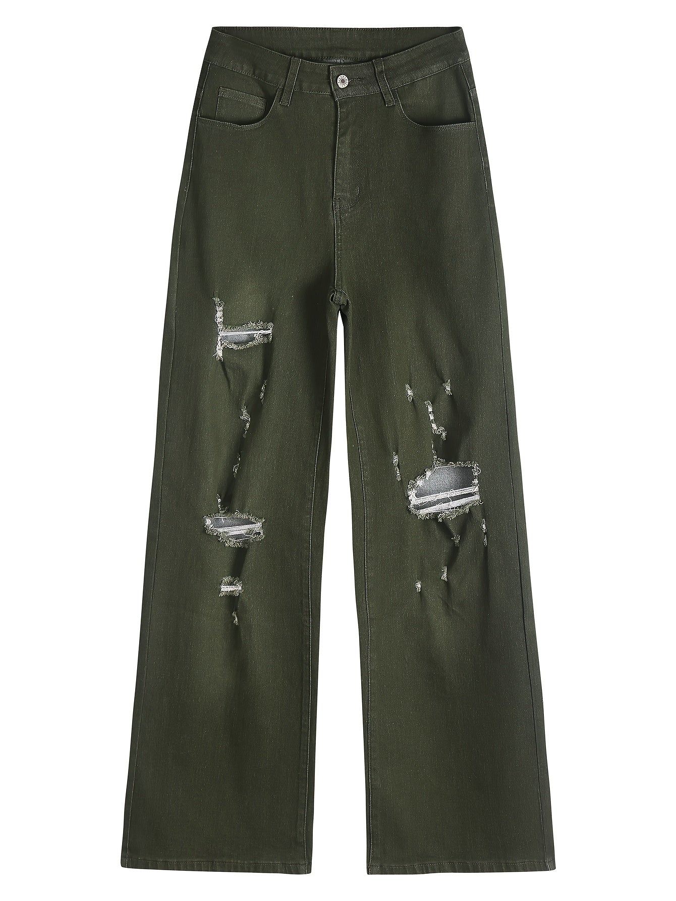 Women's High-Waist Straight Leg Jeans - Blue Distressed detail view
