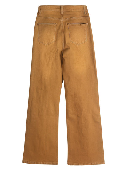 Women's High-Waist Straight Leg Jeans - Blue Distressed detail view