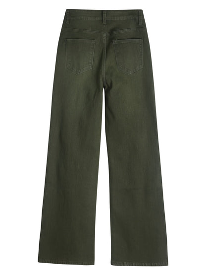 Women's High-Waist Straight Leg Jeans - Blue Distressed detail view