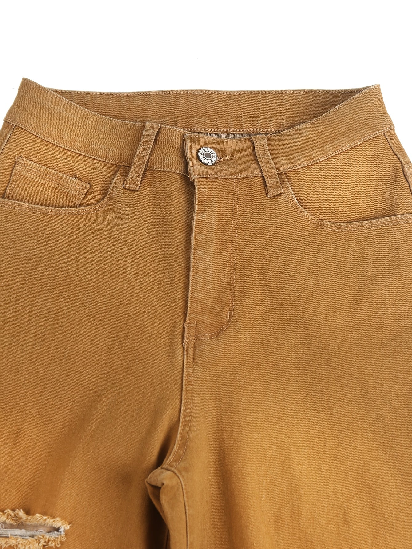 Women's High-Waist Straight Leg Jeans - Blue Distressed detail view
