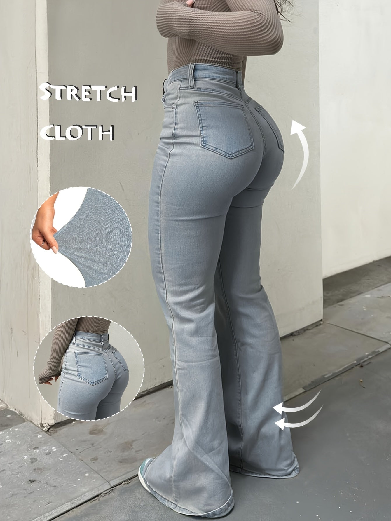 Women's High-Waist Straight Leg Jeans - Dark Blue Button Detail Stretch – Blue option – view 3
