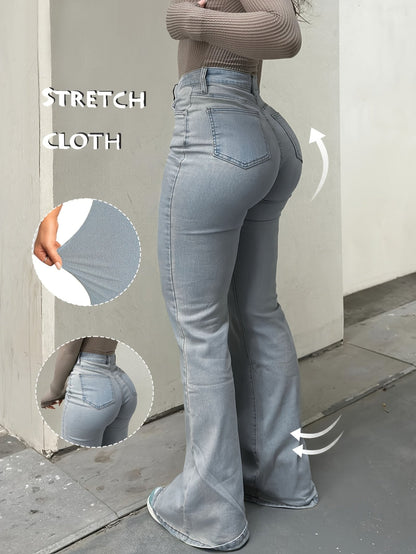 Women's High-Waist Straight Leg Jeans - Dark Blue Button Detail Stretch – Blue option – view 3