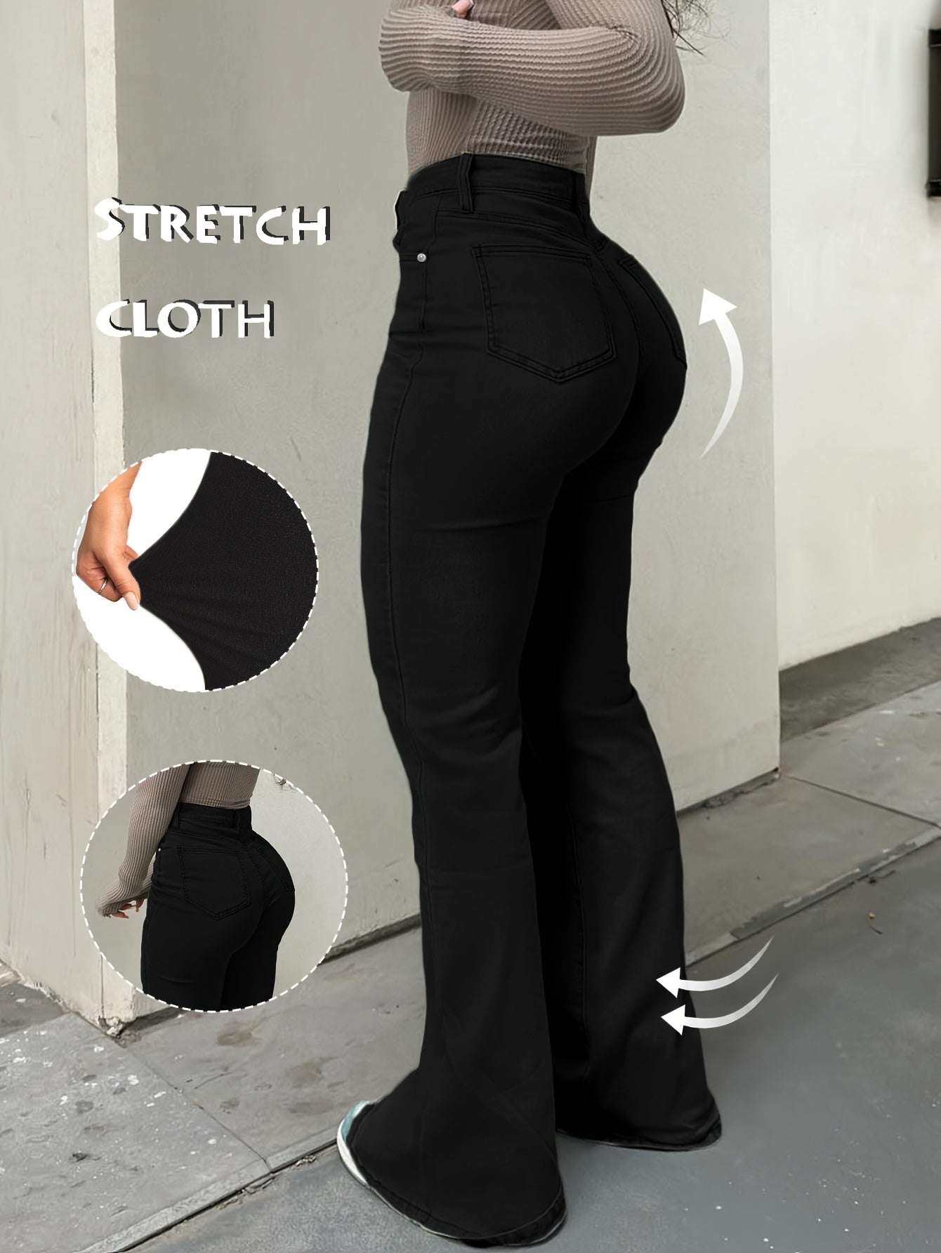 Women's High-Waist Straight Leg Jeans - Dark Blue Button Detail Stretch detail view