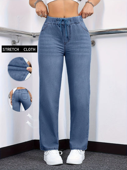 Women's High-Waist Straight Leg Jeans - Deep Blue Vintage Wash Stretch – Blue option – view 2