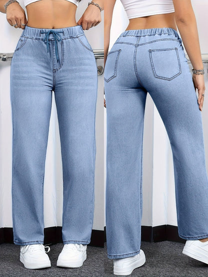 Women's High-Waist Straight Leg Jeans - Deep Blue Vintage Wash Stretch – Blue option – view 4