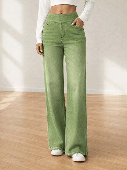 Women's High-Waist Straight Leg Jeans - Green Pocket Detail detail view