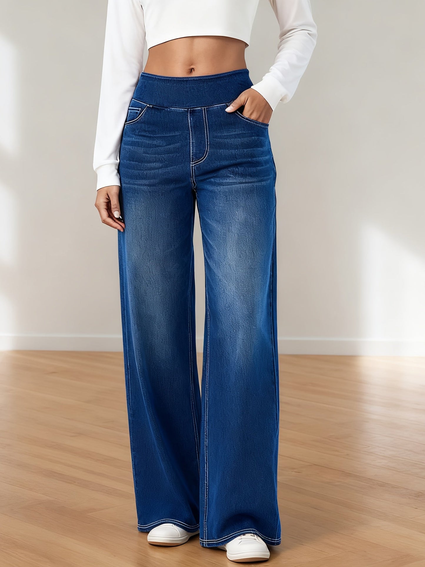 Women's High-Waist Straight Leg Jeans - Green Pocket Detail detail view