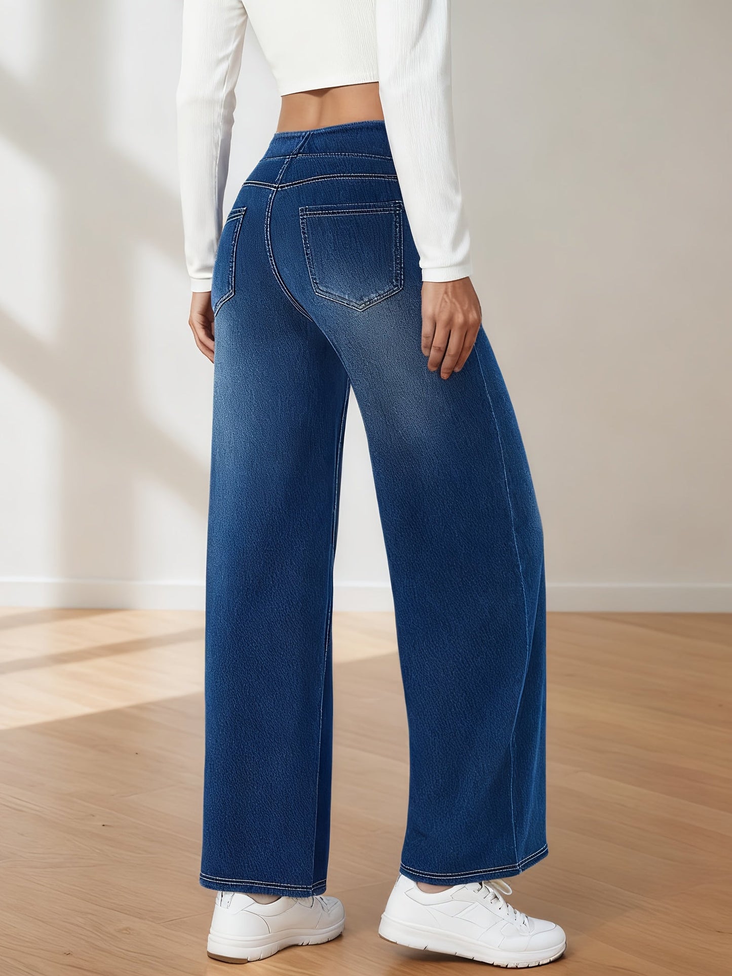 Women's High-Waist Straight Leg Jeans - Green Pocket Detail detail view